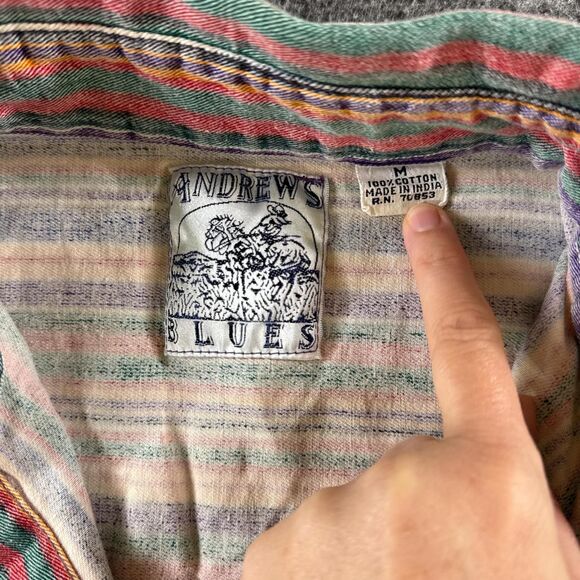 Retro Vintage Striped Denim Western Sleeveless Button up Shirt Cowgirl Tank M - Picture 4 of 4